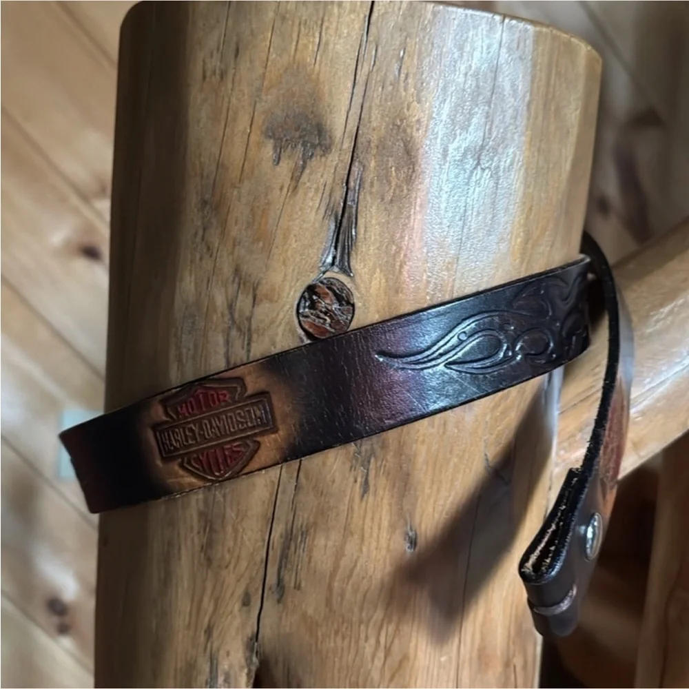 Vintage tooled leather / handmade Harley-Davidson leather belt